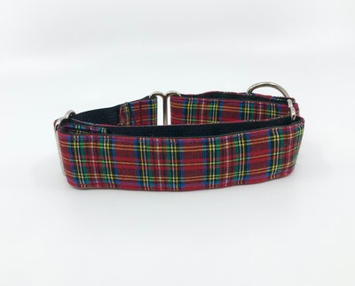 Red Tartan Christmas Martingale Dog Collar With Optional Flower Or Bow Tie Adjustable Slip On Collar Sizes S, M, L, XL - image2